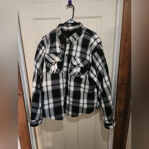 Men's White and Black Armored Flannel Motorcycle Shirt-Jacket
